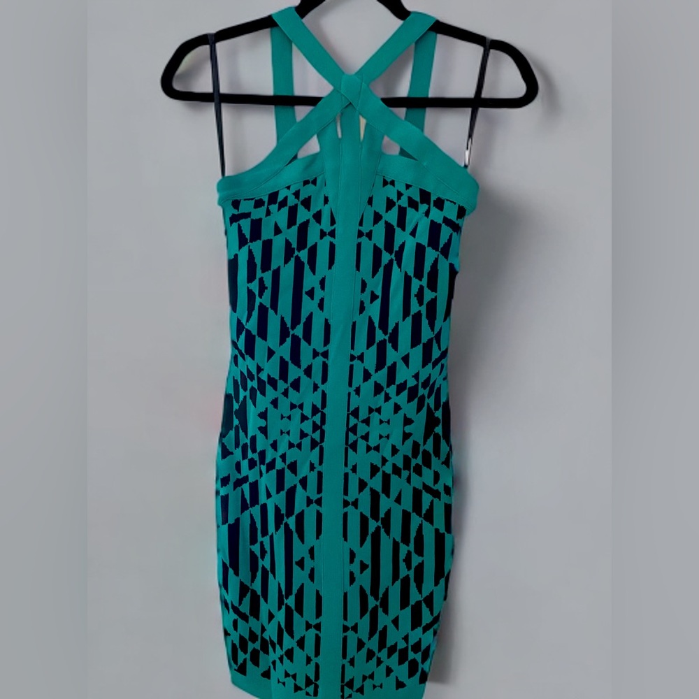 Bebe green geometric bodycon dress xs